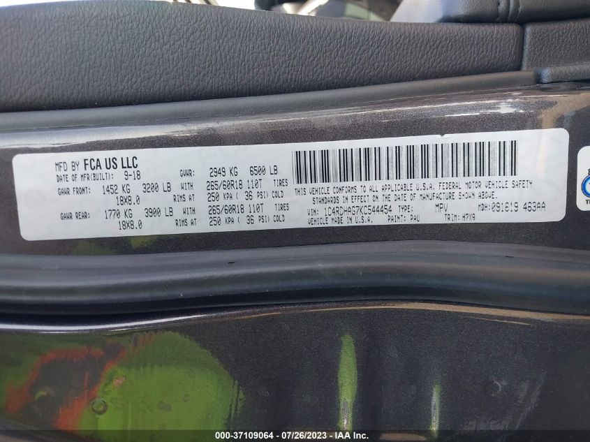 2019 DODGE DURANGO SXT - 1C4RDHAG7KC544454