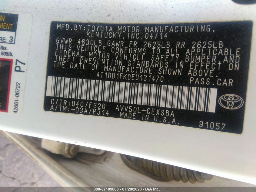 2014 TOYOTA CAMRY HYBRID LE/XLE/SE LIMITED EDITION - 4T1BD1FK0EU131470