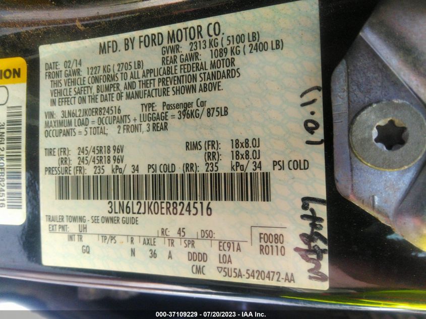 2014 LINCOLN MKZ - 3LN6L2JK0ER824516