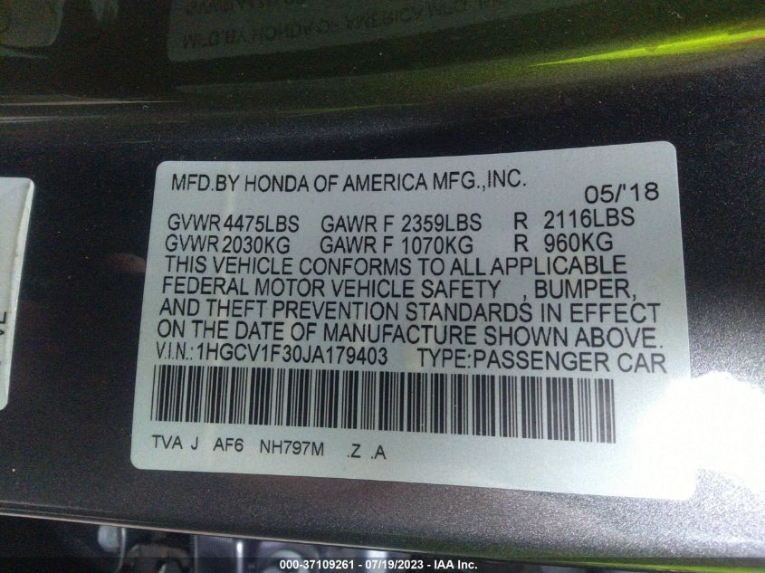 2018 HONDA ACCORD SEDAN SPORT 1.5T - 1HGCV1F30JA179403