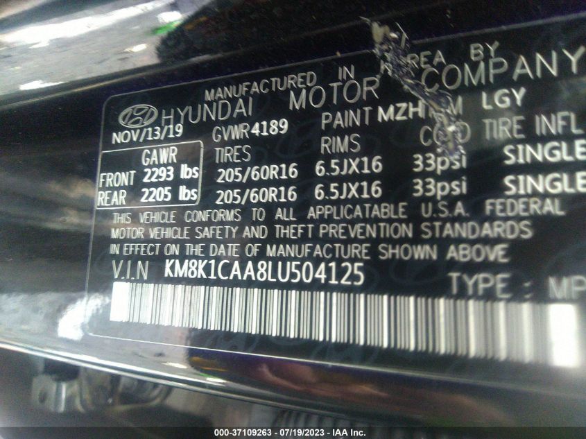 2020 HYUNDAI KONA SE - KM8K1CAA8LU504125