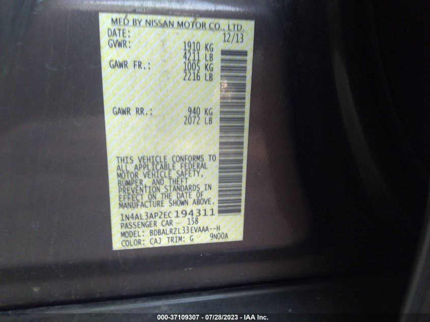 2014 NISSAN ALTIMA 2.5 - 1N4A63AP2EC194811