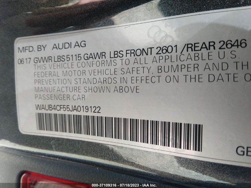 2018 AUDI S5 SPORTBACK PREMIUM PLUS - WAUB4CF55JA019122