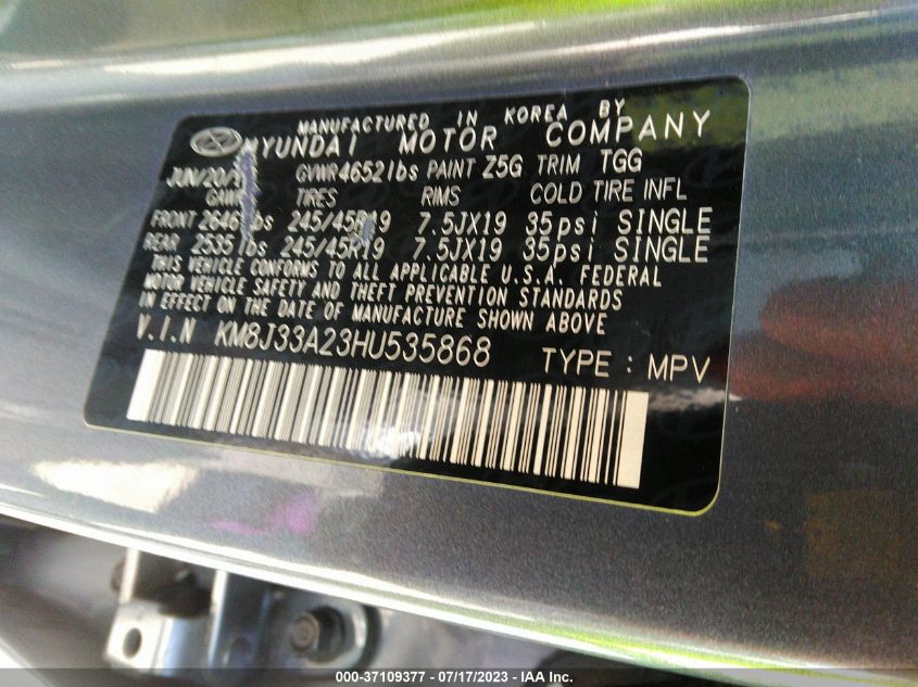 2017 HYUNDAI TUCSON SPORT - KM8J33A23HU535868