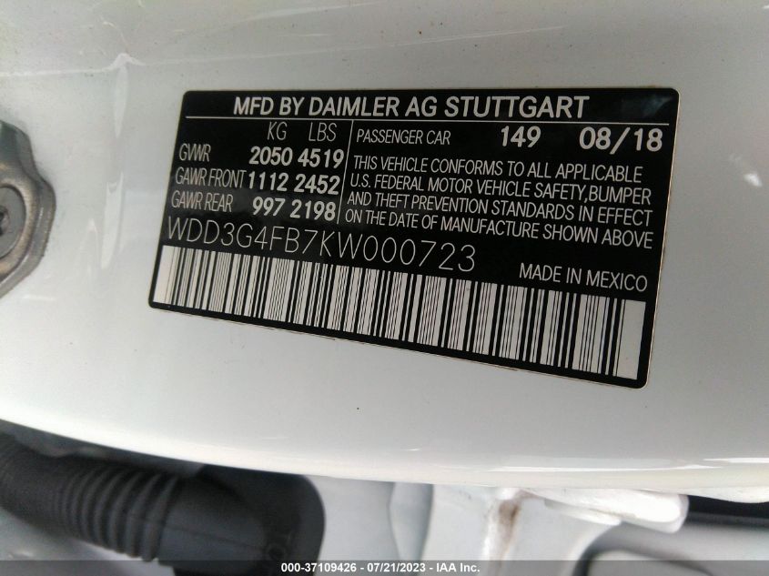 2019 MERCEDES-BENZ A-CLASS A 220 WDD3G4FB7KW000723