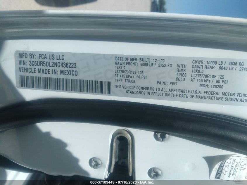 2022 RAM 2500 BIG HORN - 3C6UR5DL2NG436223