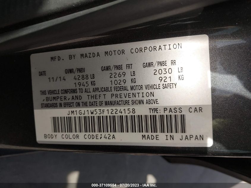 2015 MAZDA MAZDA6 I GRAND TOURING - JM1GJ1W53F1224158