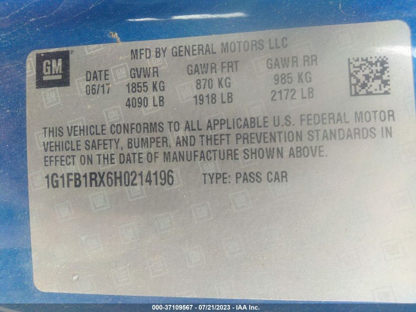 2017 CHEVROLET CAMARO 1LT - 1G1FB1RX6H0214196