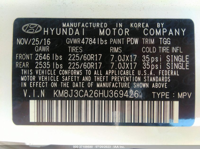 2017 HYUNDAI TUCSON ECO - KM8J3CA26HU369426