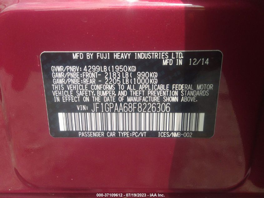 2015 SUBARU IMPREZA WAGON 2.0I - JF1GPAA68F8226306