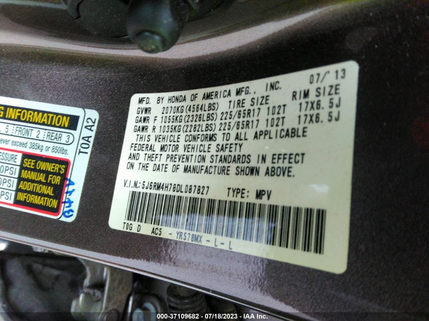 2013 HONDA CR-V EX-L - 5J6RM4H78DL087827