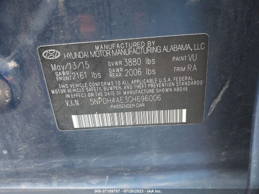 2016 HYUNDAI ELANTRA SE - 5NPDH4AE3GH696006