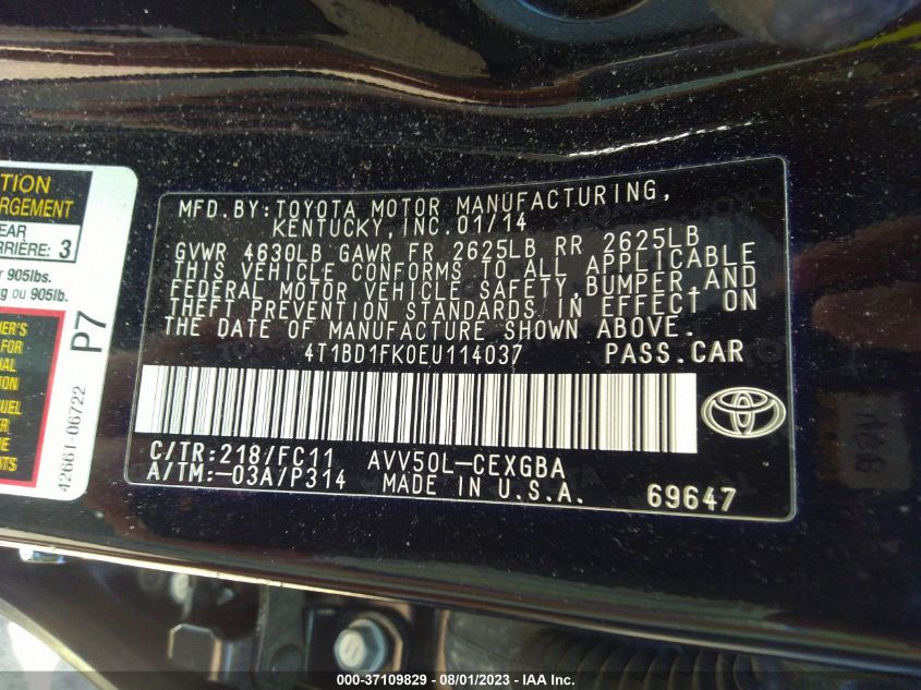 2014 TOYOTA CAMRY HYBRID LE/XLE/SE LIMITED EDITION - 4T1BD1FK0EU114037