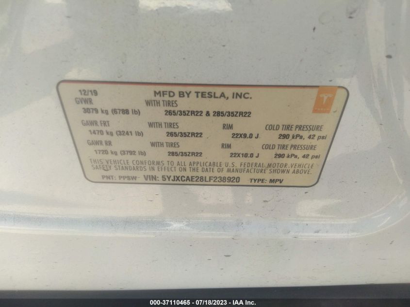 2020 TESLA MODEL X LONG RANGE - 5YJXCAE28LF238920