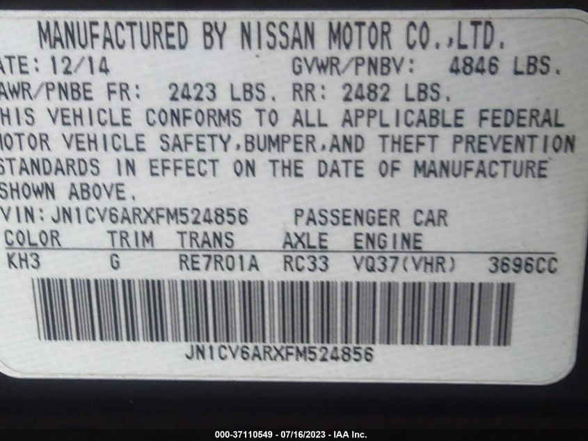2015 INFINITI Q40 JN1CV6ARXFM524856
