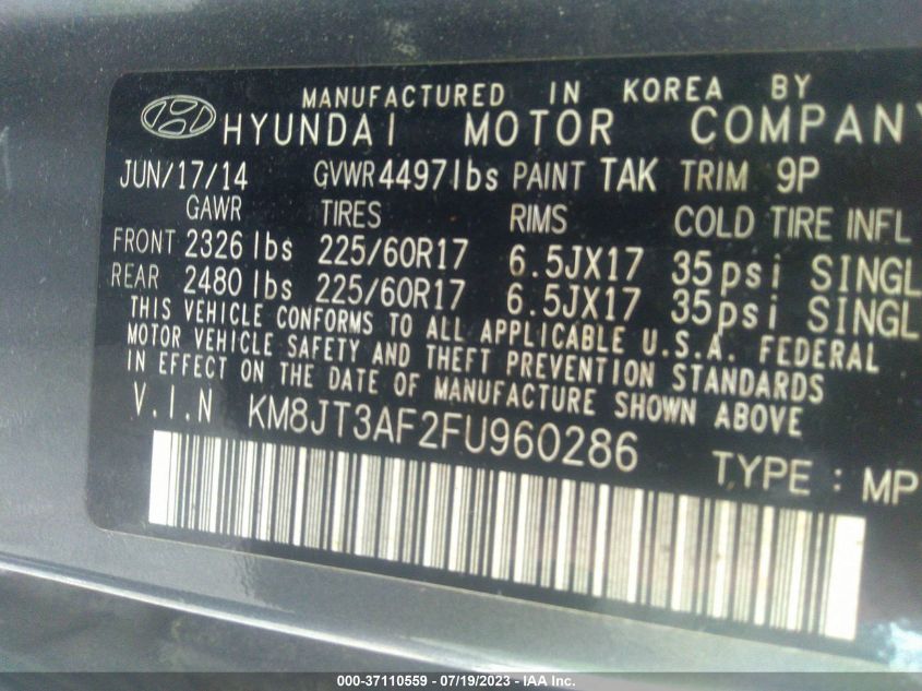 2015 HYUNDAI TUCSON GLS - KM8JT3AF2FU960286