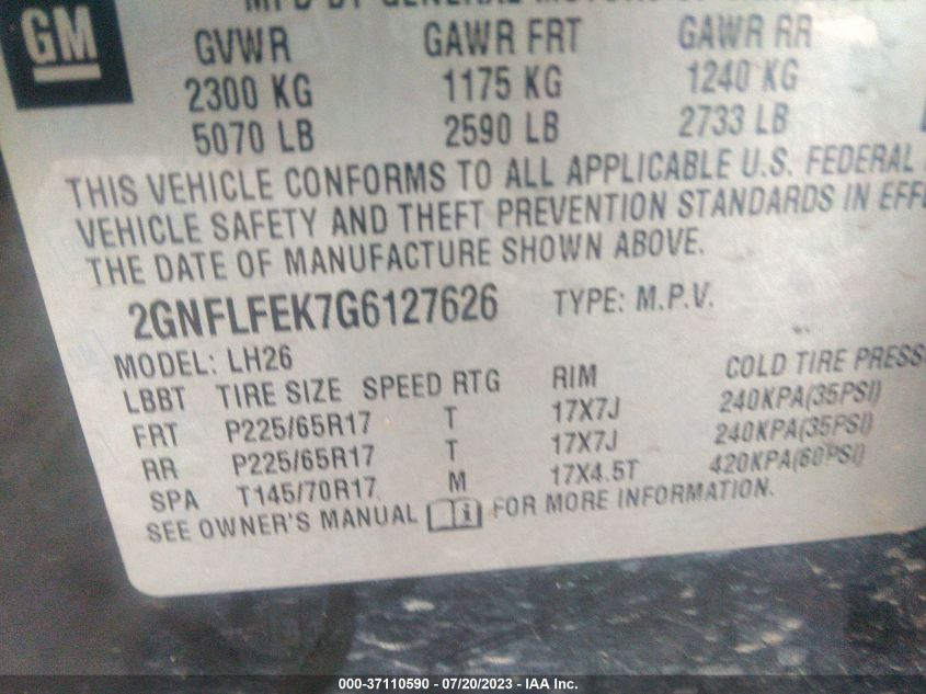 2016 CHEVROLET EQUINOX LT - 2GNFLFEK7G6127626