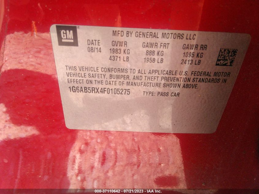 2015 CADILLAC ATS SEDAN LUXURY RWD - 1G6AB5RX4F0105275