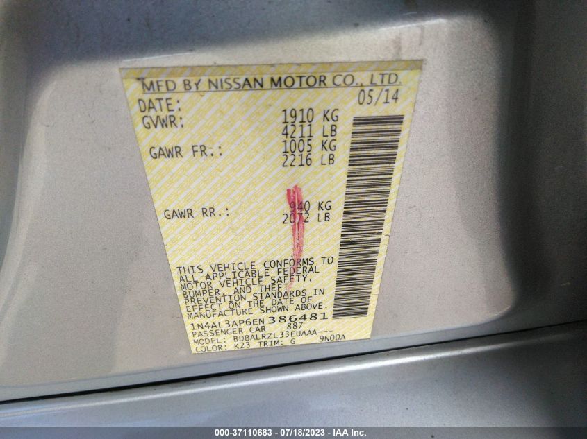 2014 NISSAN ALTIMA 2.5 S - 1N4AL3AP6EN386481