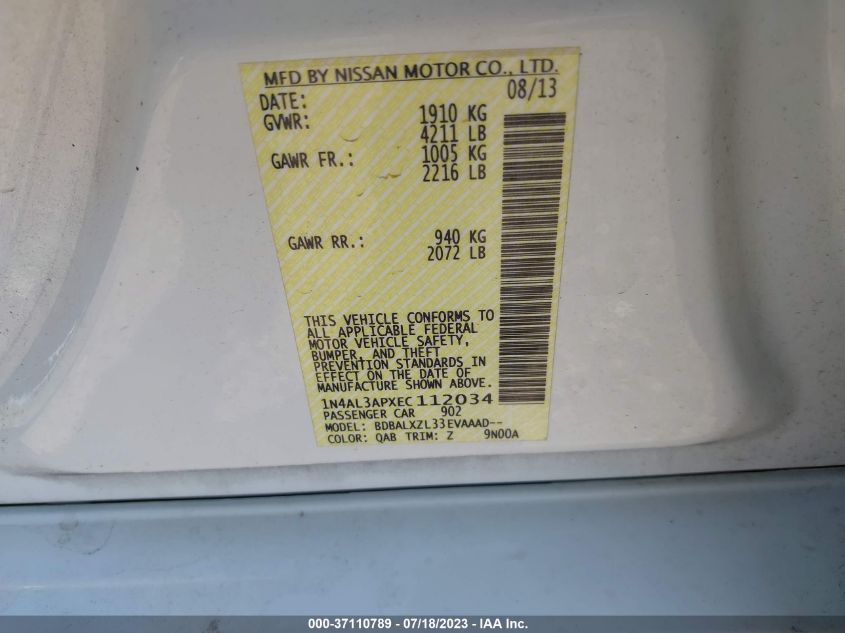 2014 NISSAN ALTIMA 2.5 SL - 1N4AL3APXEC112034