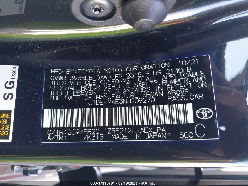 2022 TOYOTA COROLLA LE - JTDEPMAE3NJ209270