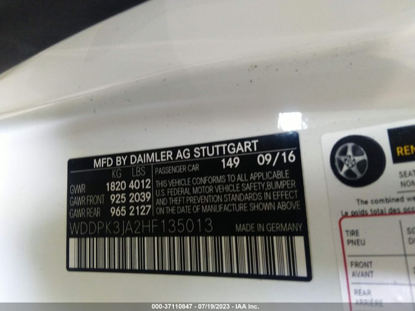 2017 MERCEDES-BENZ SLC SLC 300 - WDDPK3JA2HF135013