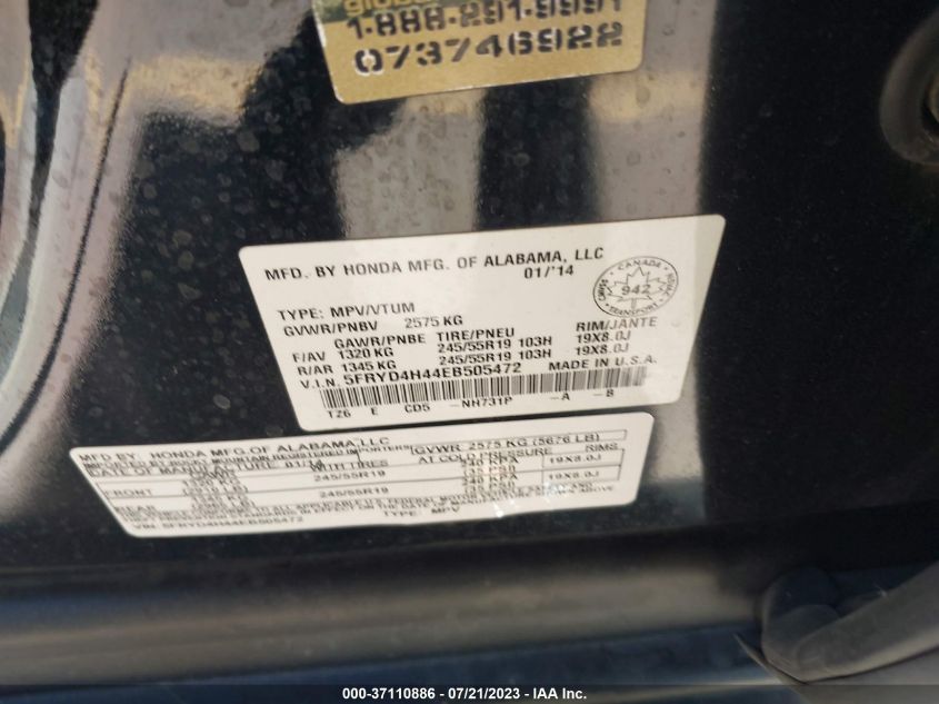 2014 ACURA MDX TECH PKG - 5FRYD4H44EB505472