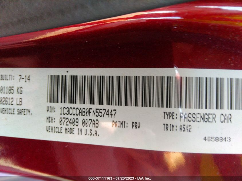 2015 CHRYSLER 200 LIMITED - 1C3CCCAB0FN557447