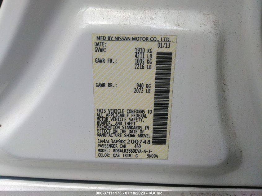 2013 NISSAN ALTIMA 2.5 S - 1N4AL3AP9DC200748