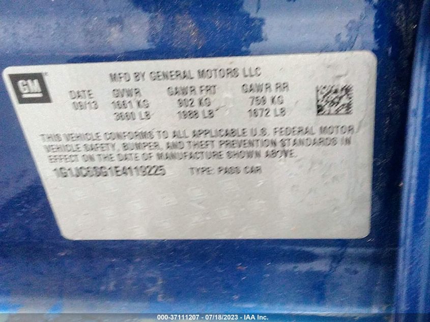 2014 CHEVROLET SONIC LT - 1G1JC6SG1E4119225