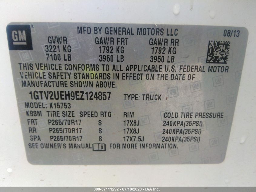 2014 GMC SIERRA 1500 SLE - 1GTV2UEH9EZ124857