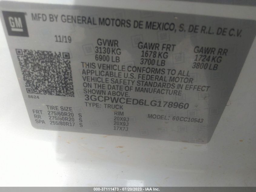 2020 CHEVROLET SILVERADO 1500 LT - 3GCPWCED6LG178960