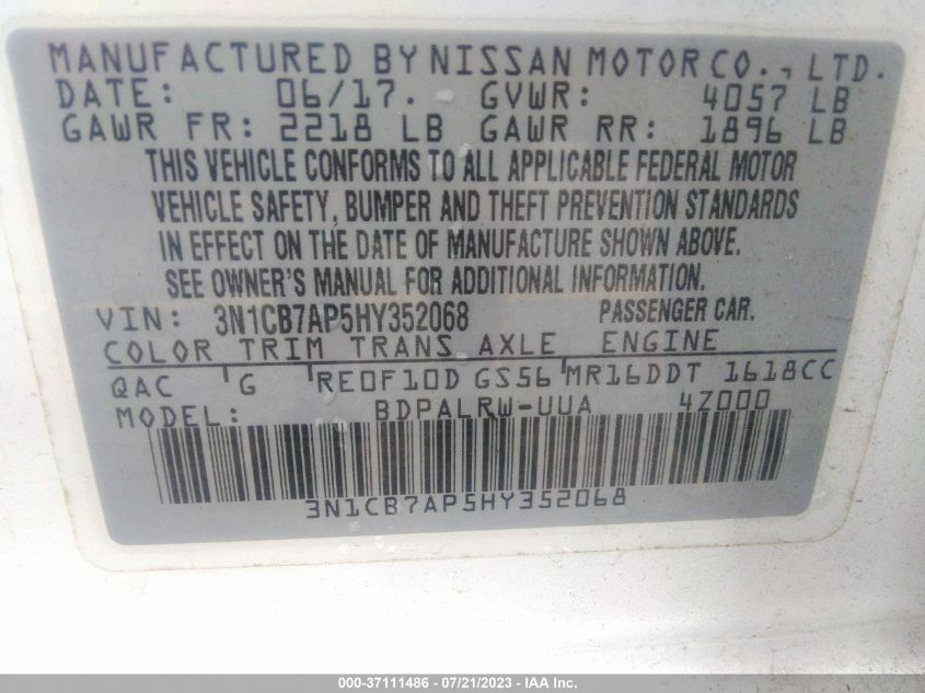 2017 NISSAN SENTRA SR TURBO - 3N1CB7AP5HY352068