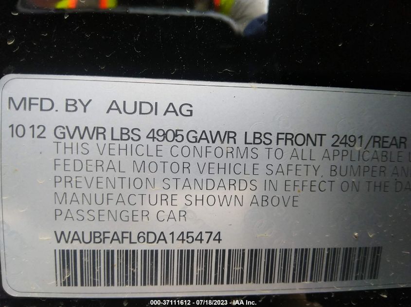2013 AUDI A4 PREMIUM - WAUBFAFL6DA145474