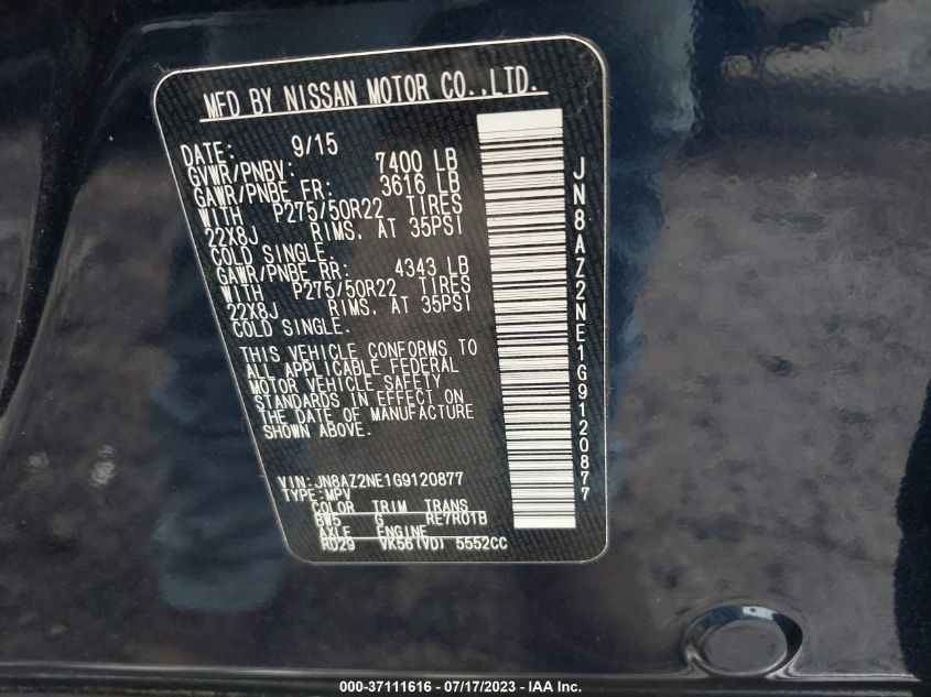 2016 INFINITI QX80 LIMITED - JN8AZ2NE1G9120877