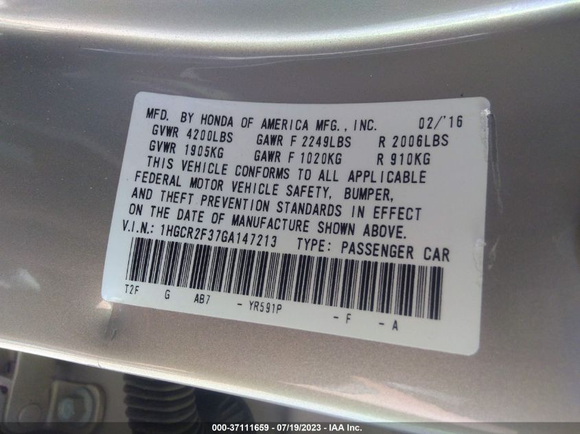 2016 HONDA ACCORD SEDAN LX - 1HGCR2F37GA147213