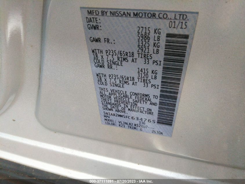 2015 NISSAN PATHFINDER S - 5N1AR2MM5FC634765