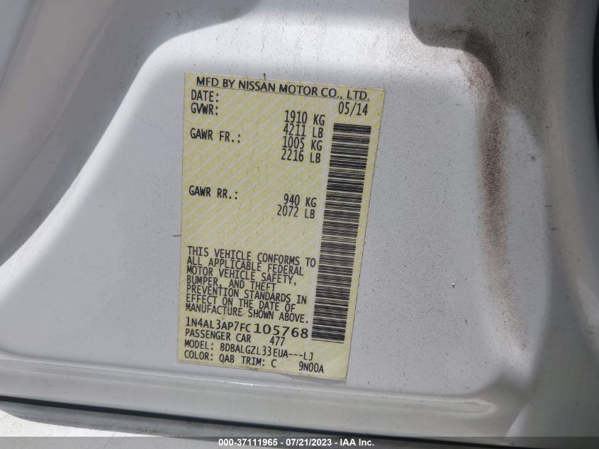 2015 NISSAN ALTIMA 2.5/S/SV/SL - 1N4AL3AP7FC105768