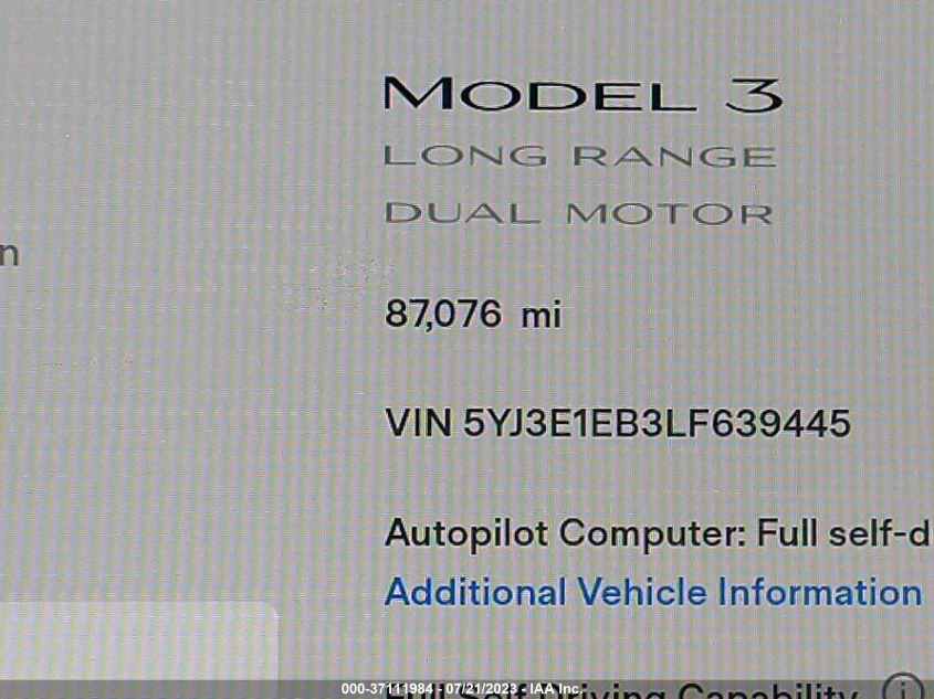 2020 TESLA MODEL 3 - 5YJ3E1EB3LF639445