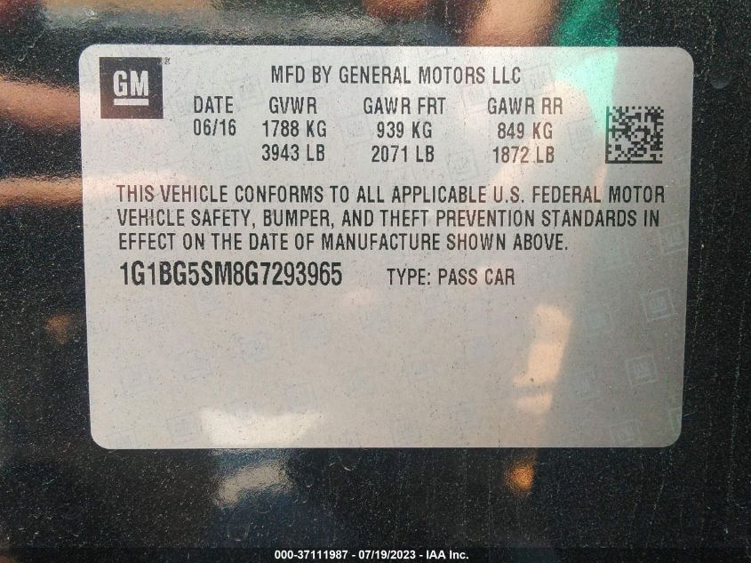 2016 CHEVROLET CRUZE PREMIER - 1G1BG5SM8G7293965