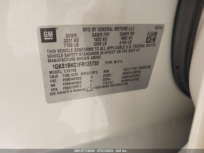 2015 GMC YUKON SLT - 1GKS1BKC1FR123730
