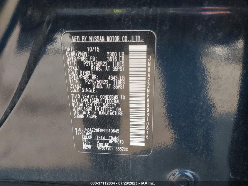 2016 INFINITI QX80 - JN8AZ2NF8G9610645