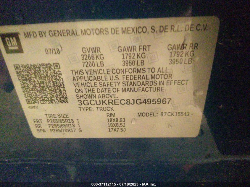 2018 CHEVROLET SILVERADO 1500 LT - 3GCUKREC8JG495967