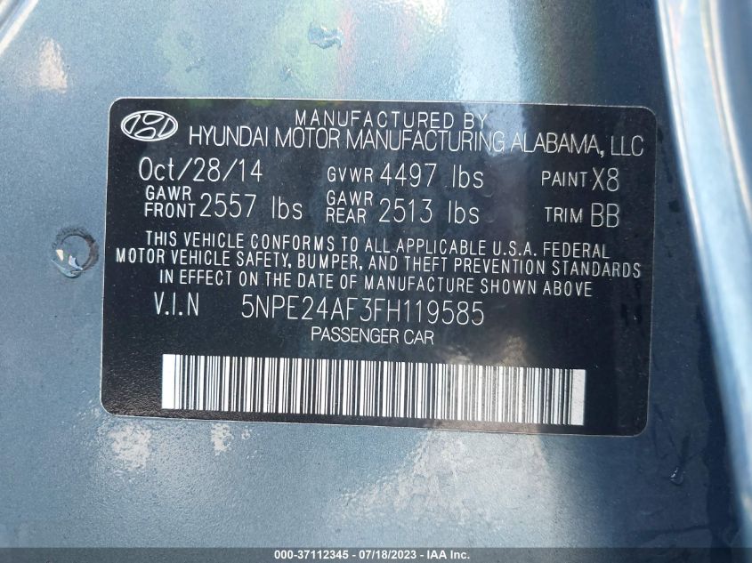 2015 HYUNDAI SONATA 2.4L SE - 5NPE24AF3FH119585