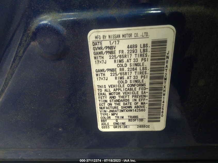 2017 NISSAN ROGUE SV - JN8AT2MTXHW142560
