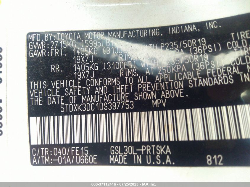 2013 TOYOTA SIENNA SE - 5TDXK3DC1DS397753