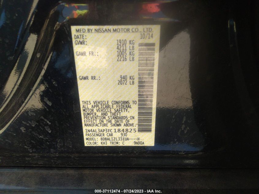 2015 NISSAN ALTIMA 2.5 SV - 1N4AL3AP3FC184825