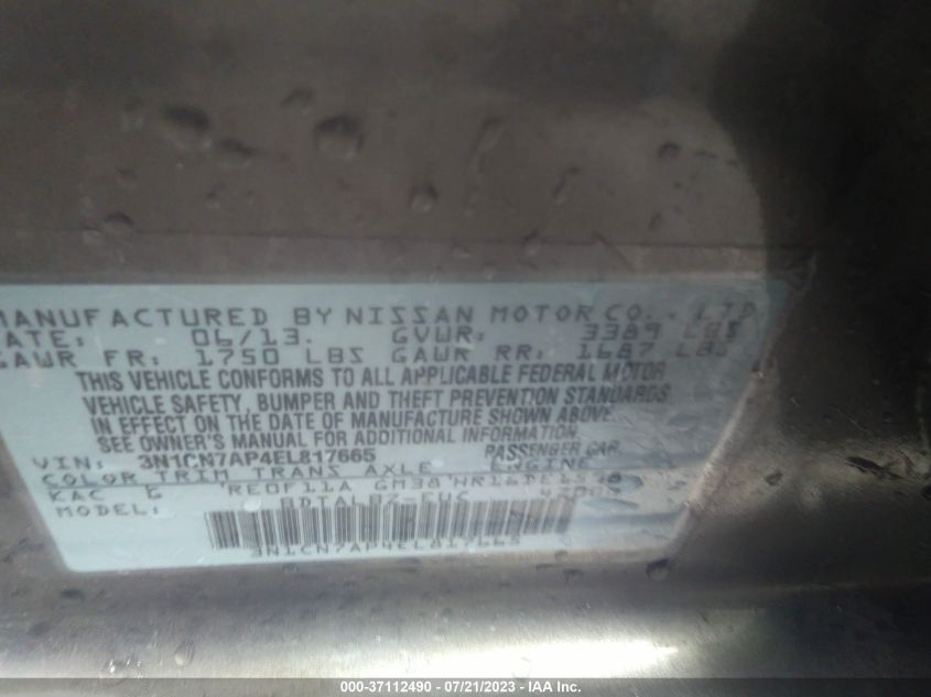 2014 NISSAN VERSA SV - 3N1CN7AP4EL817665