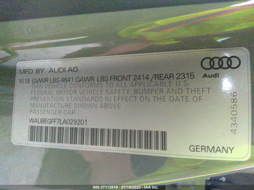 2020 AUDI A3 SEDAN S LINE PREMIUM - WAUBEGFF7LA029201