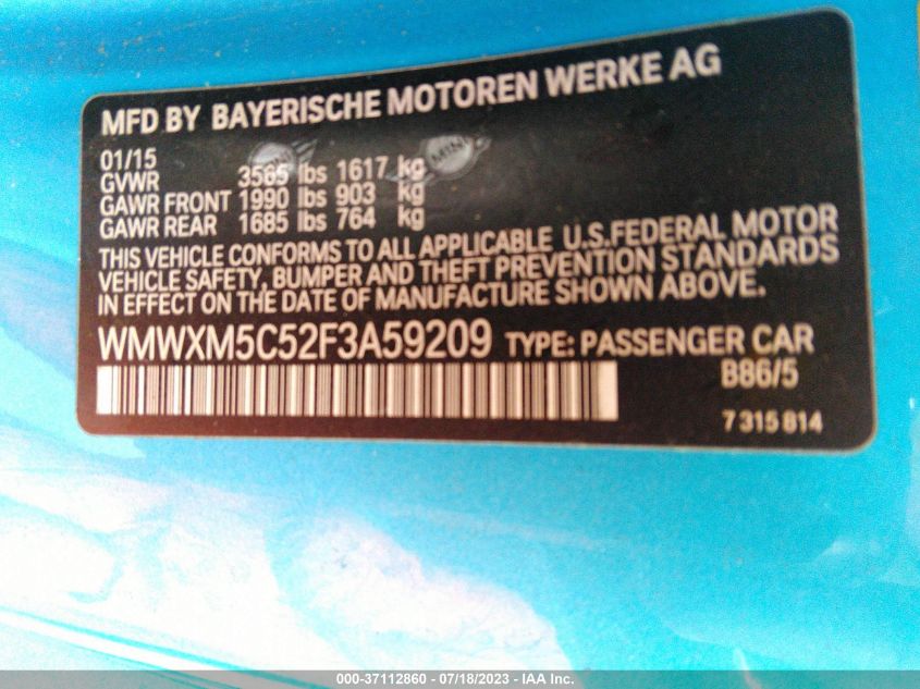 2015 MINI COOPER HARDTOP - WMWXM5C52F3A59209